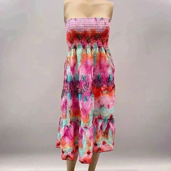 Ingear Dresses & Skirts - Colorful Tube Dress Size S/M Midi Skirt Fairy Boho Smocked Festival Beach Party